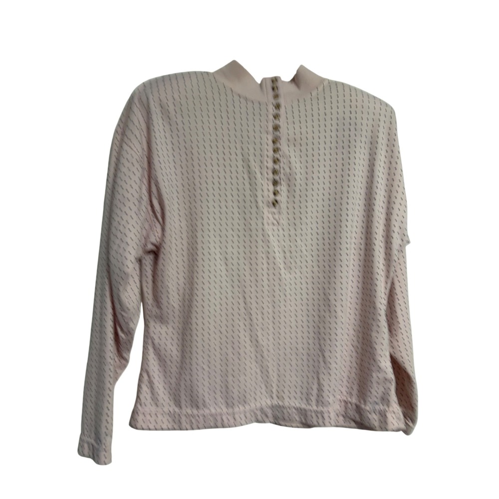 Eileen & Co Top Polka Dot Pink Mock Neck Button Front Henley Small Preppy Retro